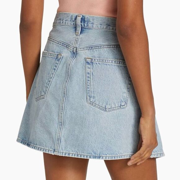 Agolde Slice Denim Pleated Button Fly Mini Skirt Size 26 - Picture 3 of 12